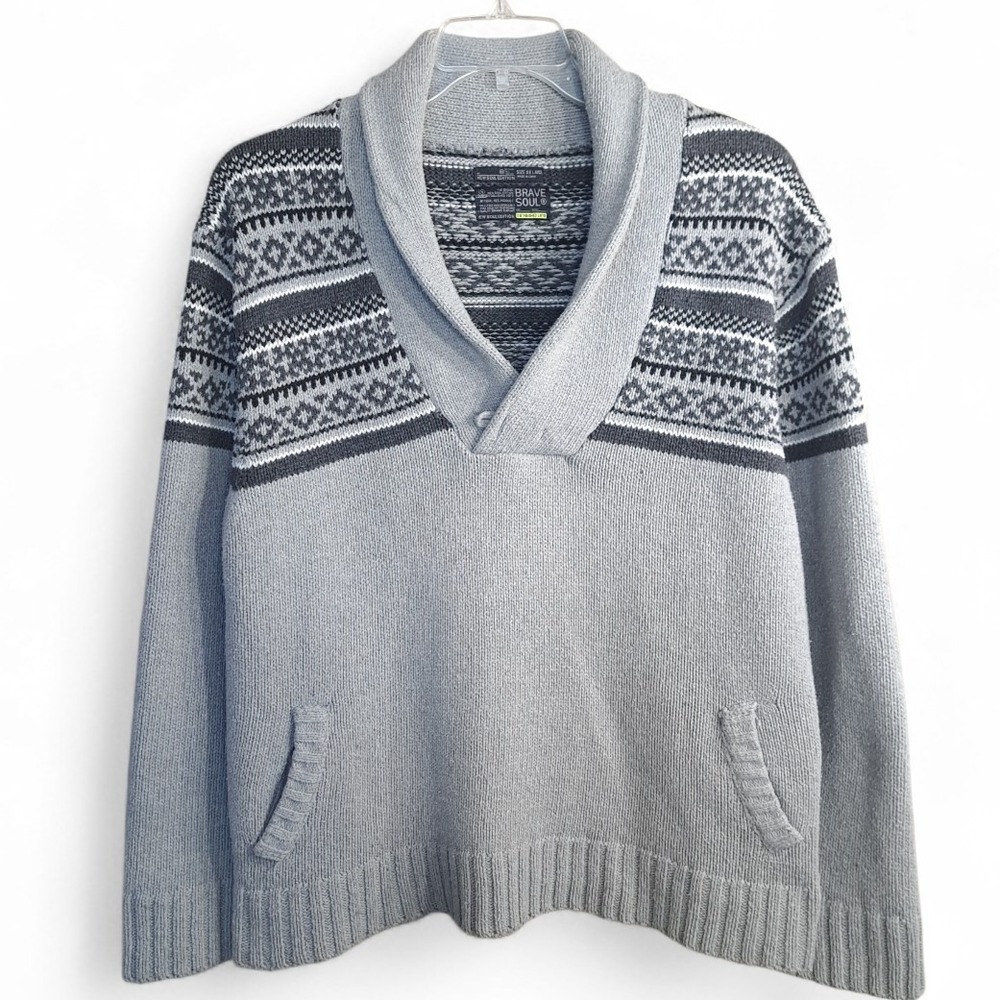 Brave Soul Men's Gray Sweater Long Sleeve Size XXL With‎ Pockets